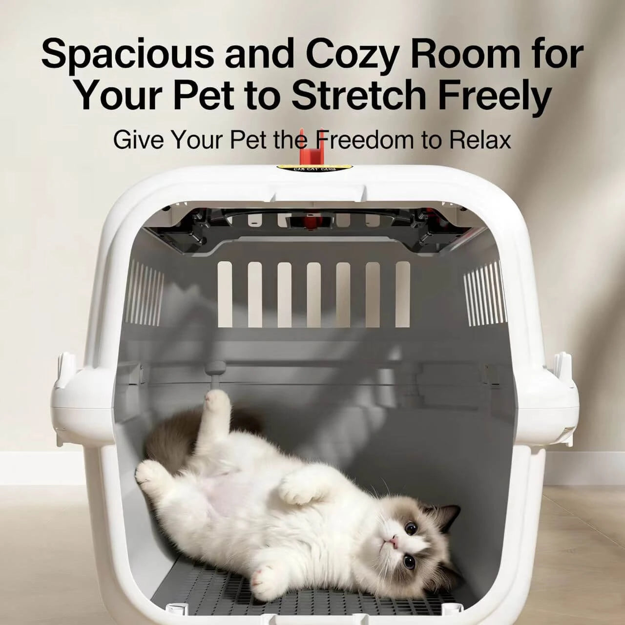 Secure Cat & Dog Carrier Crate - Metal Door, Easy Clean, White