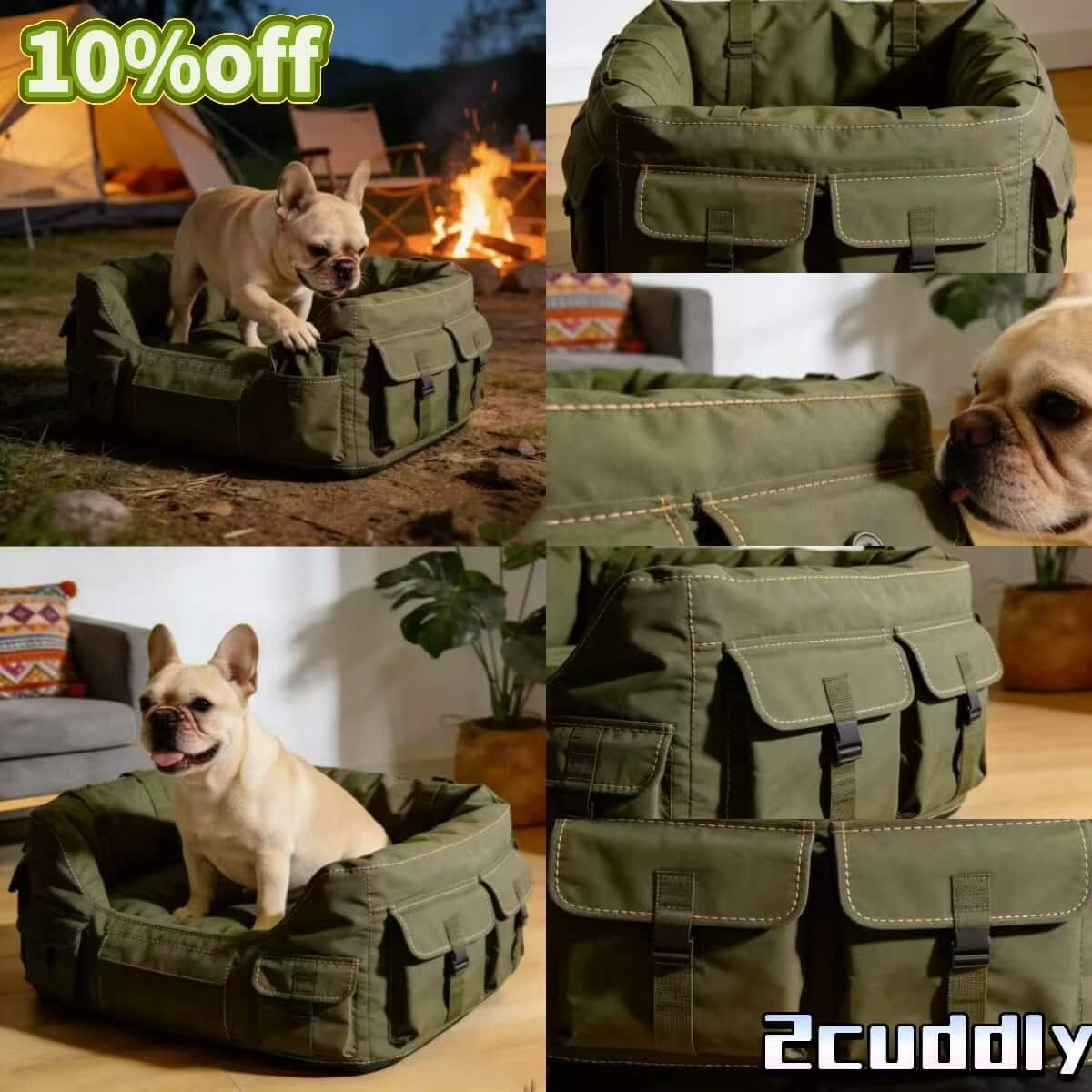 Tactical Canvas Dog Bed, Durable Multiple-Pocket Pet Bed for Small-Medium Dogs