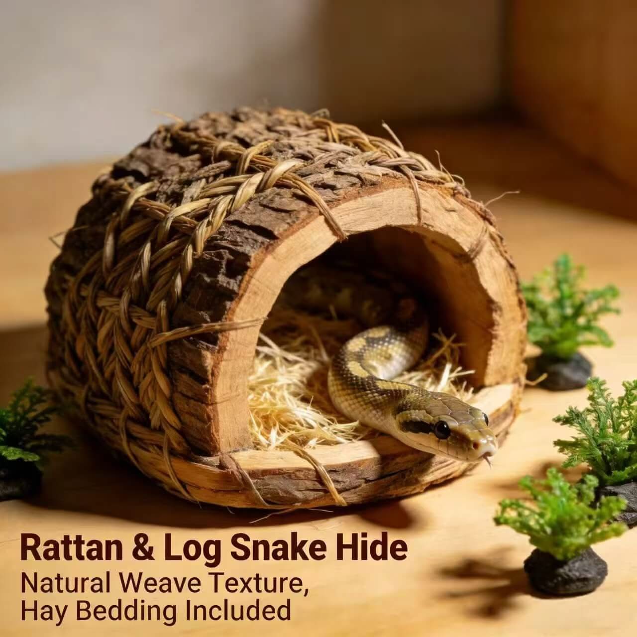 Natural Woven Snake Hide: Wood Accent, Cozy Bedding Space for Snakes