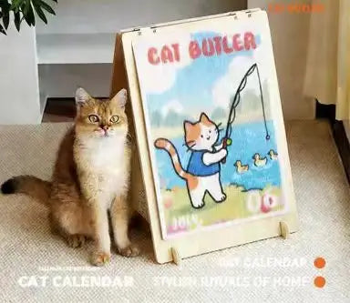 Folding Easel Cat Scratcher: Claw Grinding, Cartoon Design, Wooden Frame (Colorful)