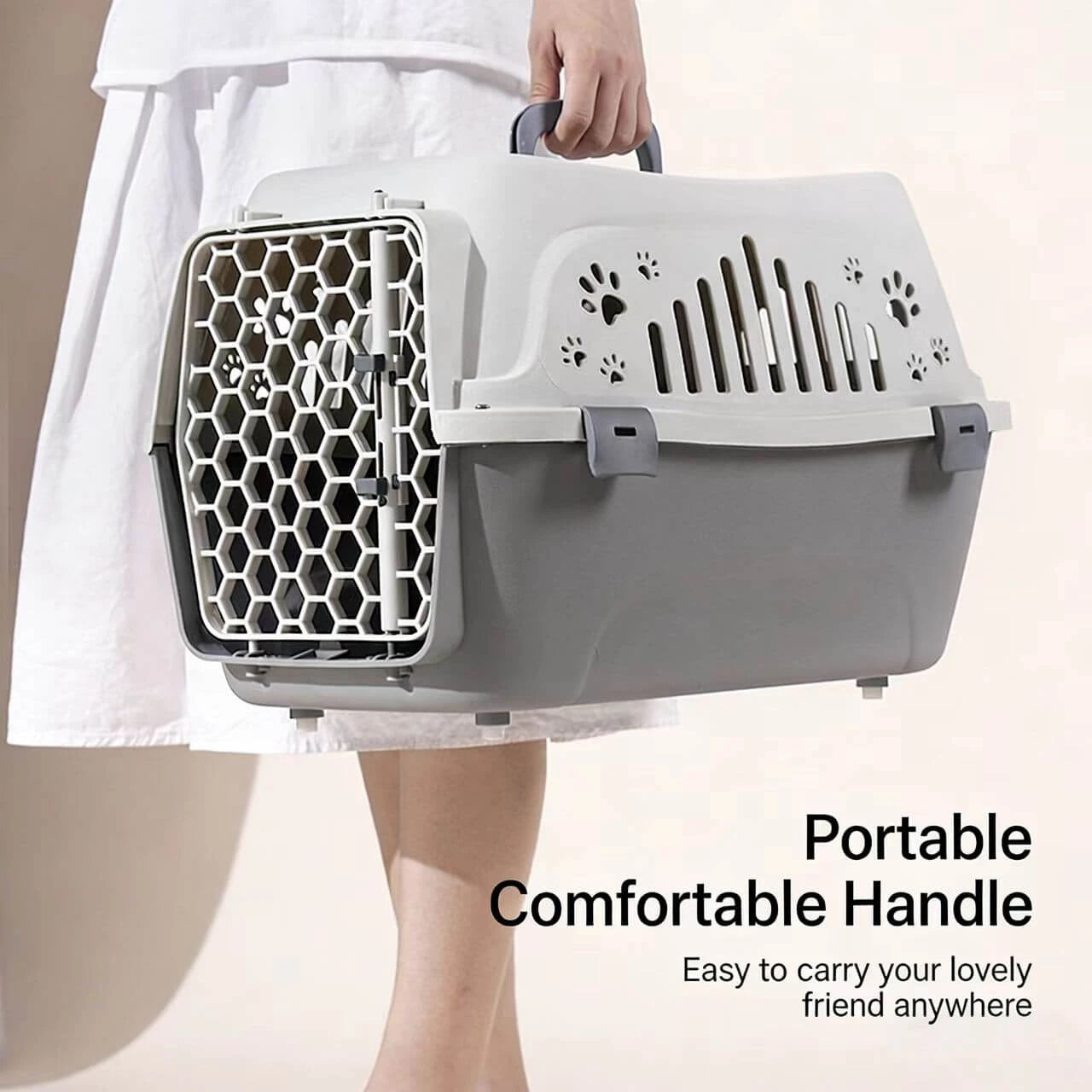 Secure Cat & Dog Carrier - Breathable, Durable Plastic, Gray