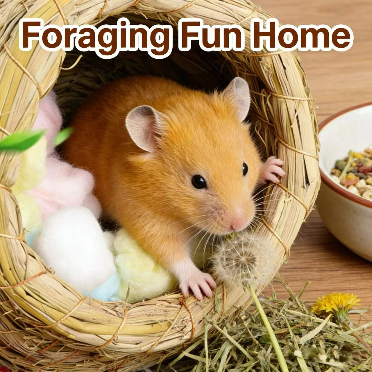 Hide & Rest Hamster Nest for Hamsters - Natural Straw Cylinder Shape Light Brown