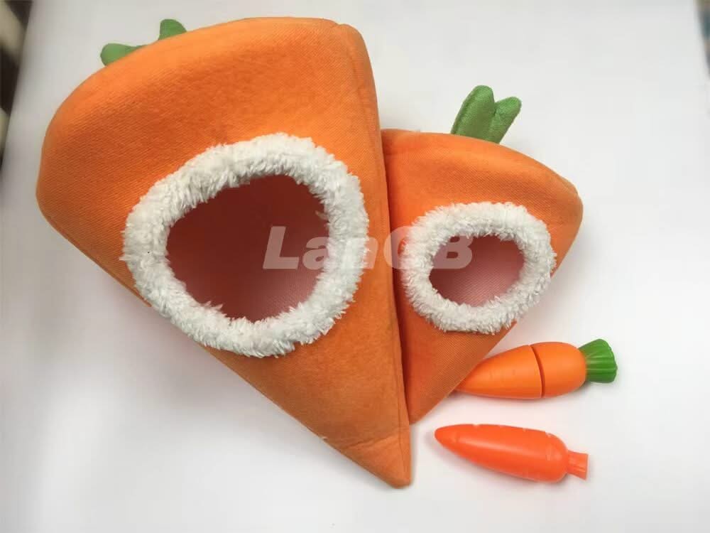 Cute 2-Piece Chinchilla House for Chinchillas - Carrot Shape, Orange, Plush Lining