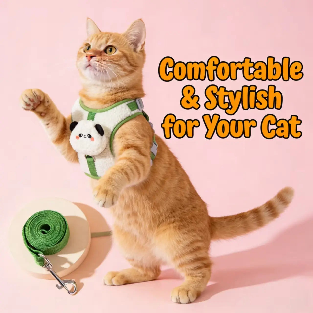 Escape-Proof Cat Harness & Leash: Fuzzy Panda Accent, Warm Sherpa