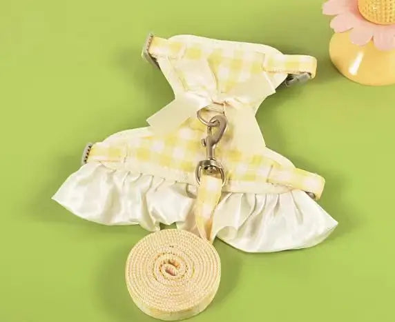 Escape-Proof Cat Harness & Leash: Ruffled Skirt & Bow, Plaid Design