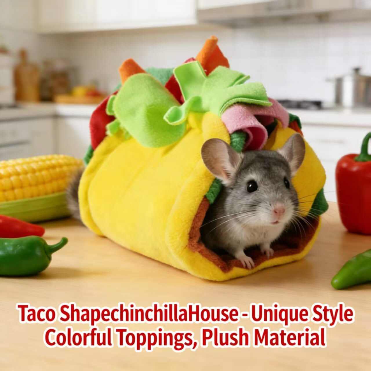 Unique-Style Chinchilla House for Chinchillas - Taco Shape, Colorful Toppings, Plush Material