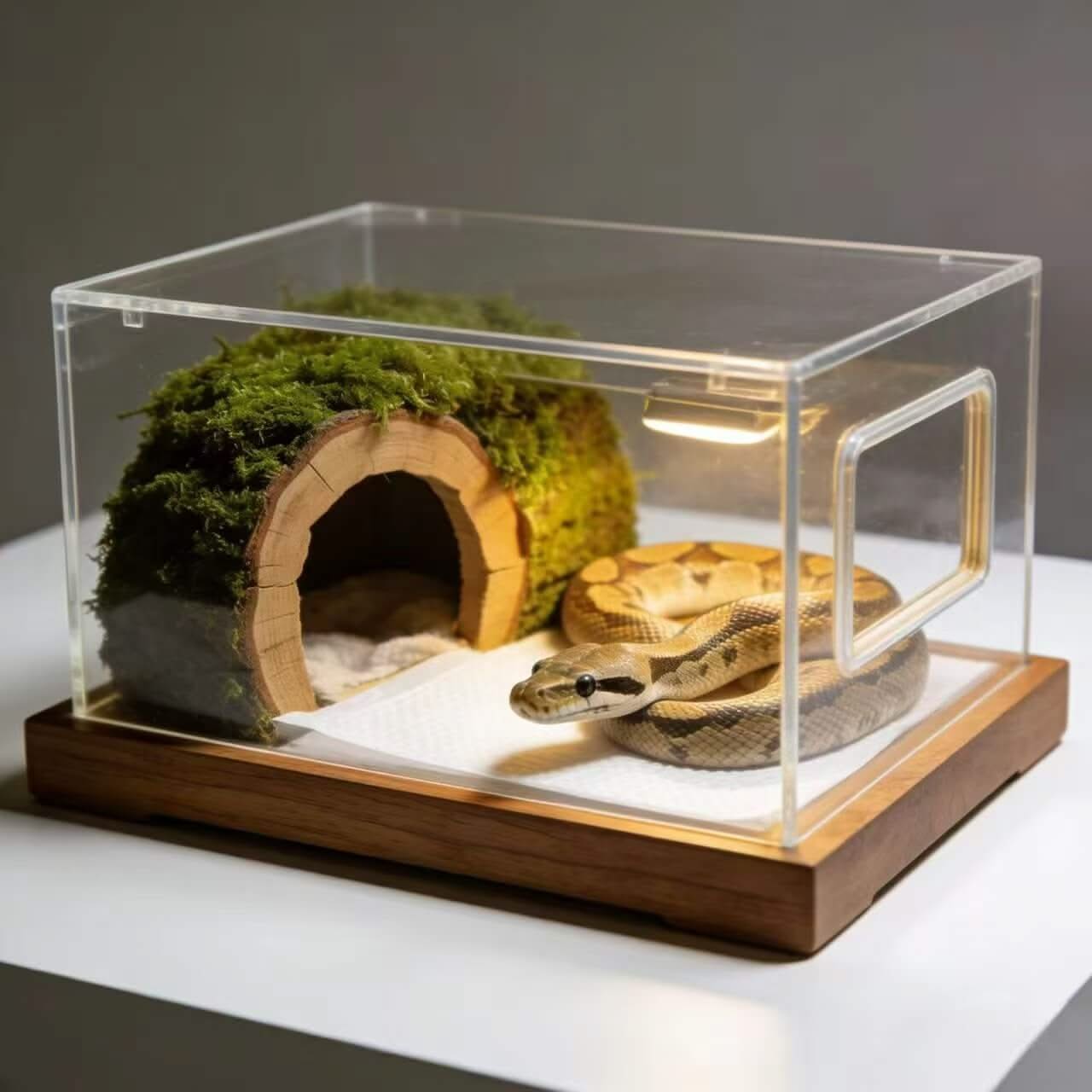 Clear Acrylic Heated Snake Hide: Wood & Moss Hide, Easy-Clean Base for Snakes
