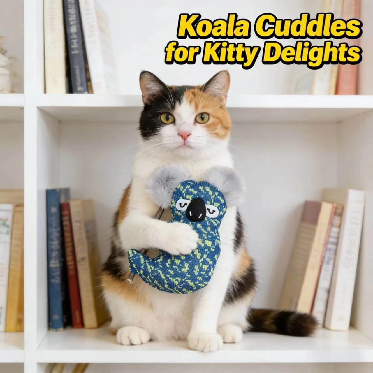 Squeaky Plush Cat Toy - Owl Shape, Blue & Orange, Indoor Play