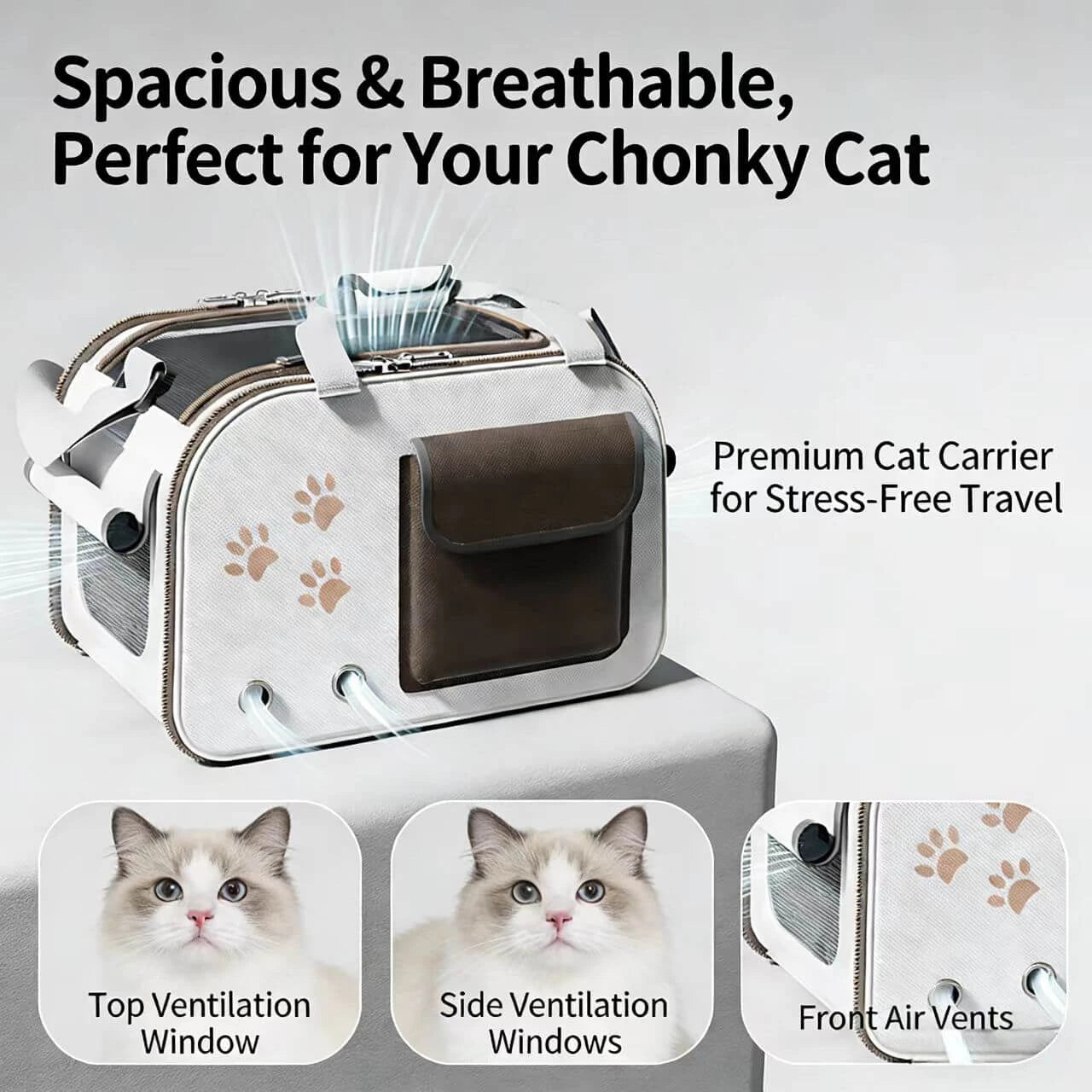 Travel Cat & Dog Carrier Bag - Multi-Vent, Adjustable Strap, Beige