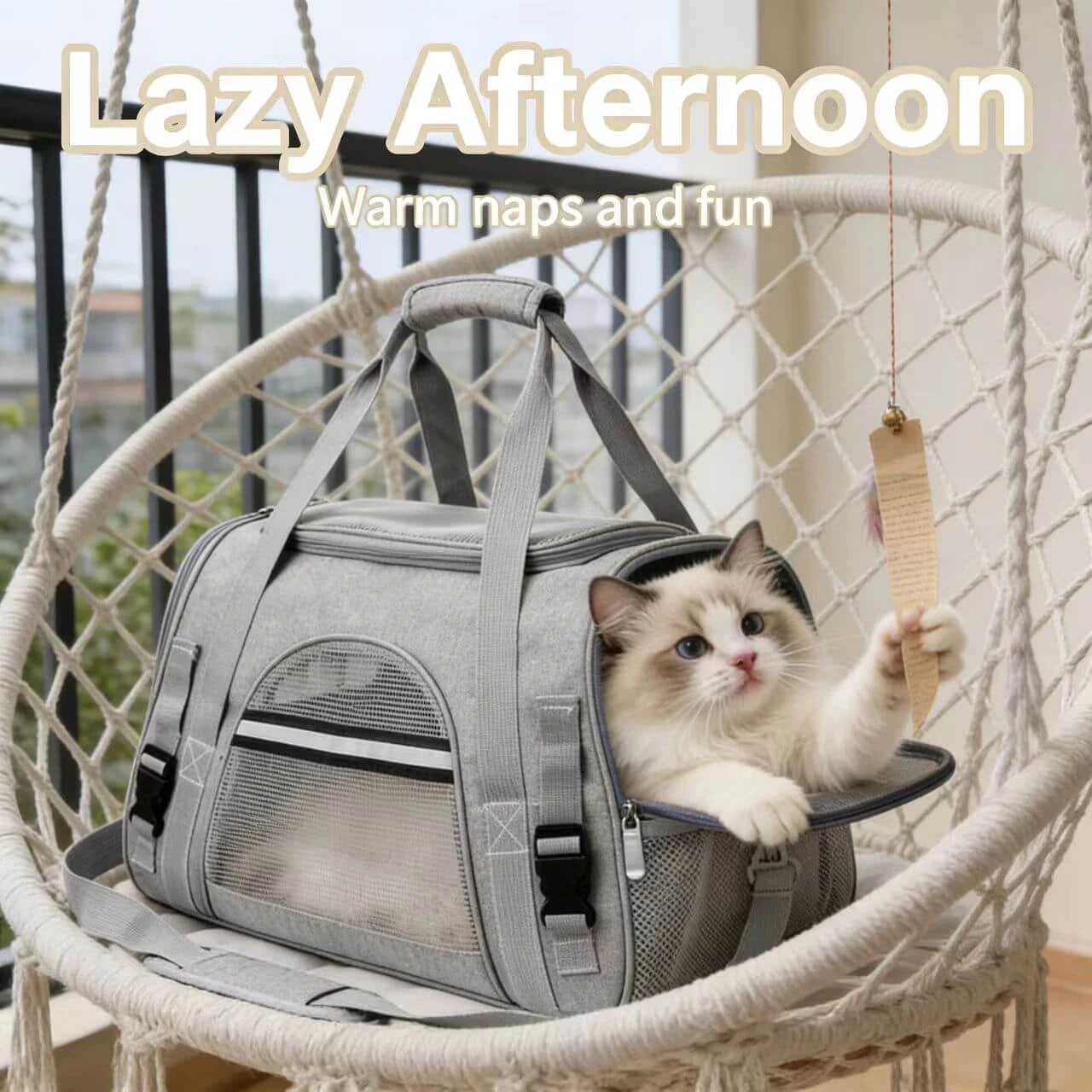 Breathable Pet Carrier Tote - Mesh Ventilation, Adjustable Straps, Gray