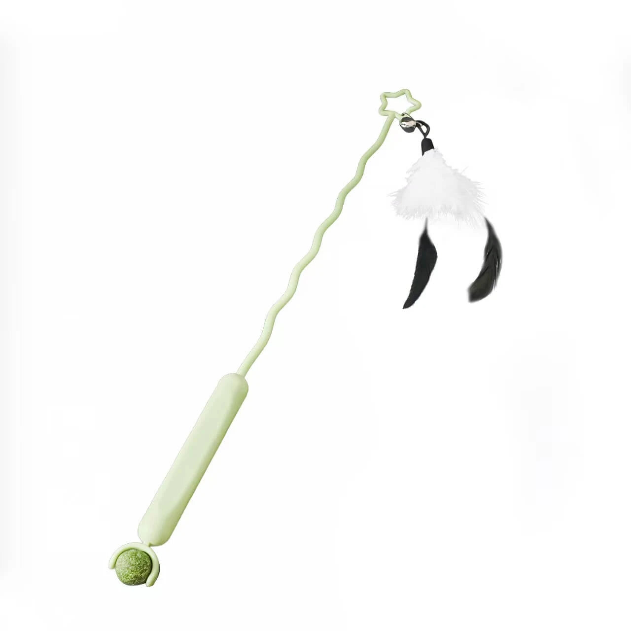 Dual-Function Cat Teaser - Flexible Wand, Feather Toy & Catnip Ball, Green