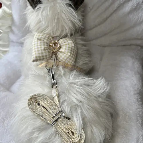 Escape-Proof Cat Harness & Leash: Gingham Bow & Rhinestone Accent