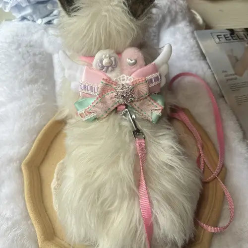 Escape-Proof Cat Harness & Leash: Angel Wing & Rhinestone Bow, Princess Style