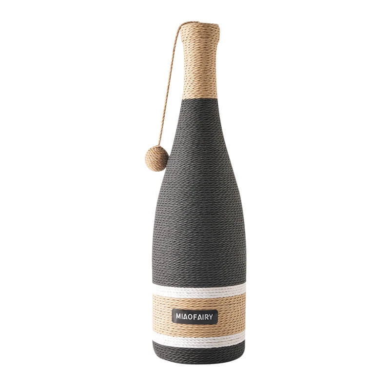 Wine Bottle Cat Scratcher, Black/Beige, Rope, Pom-Pom Toy, Claw Care for Cats