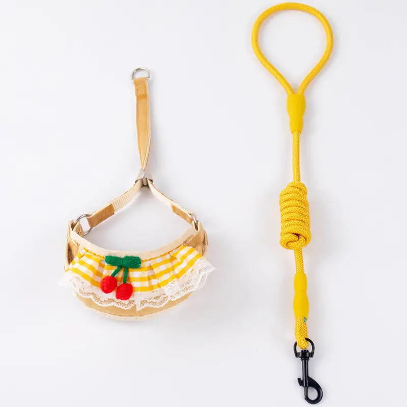 Escape-Proof Cat Harness & Leash: Cherry & Lace Accent, Plaid Design