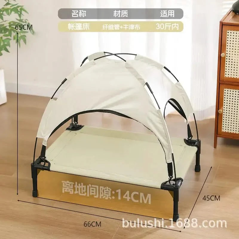 Elevated Portable Dog Bed with Detachable Canopy for Outdoor Indoor Pet Comfort