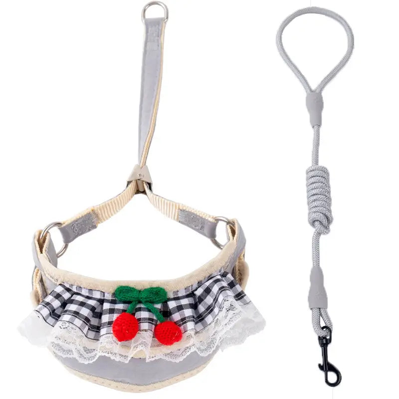 Escape-Proof Cat Harness & Leash: Cherry & Lace Accent, Plaid Design