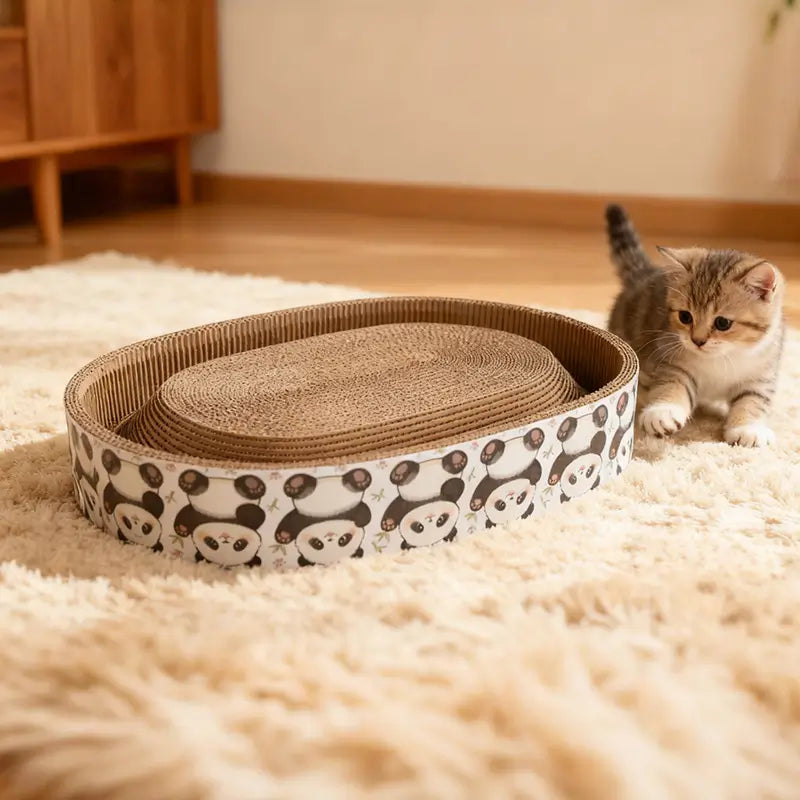 Panda-Pattern Cat Scratcher Bed: Corrugated Cardboard, Rest & Scratch