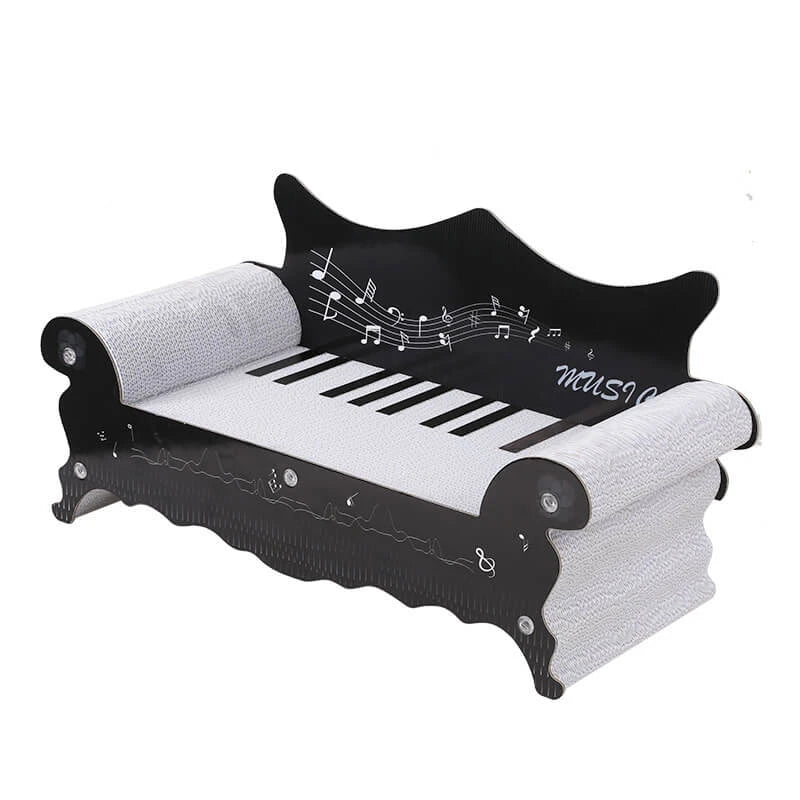 Piano Cat Scratcher Sofa, Cardboard, Music Design, Black/White, Cat Rest & Claw Toy