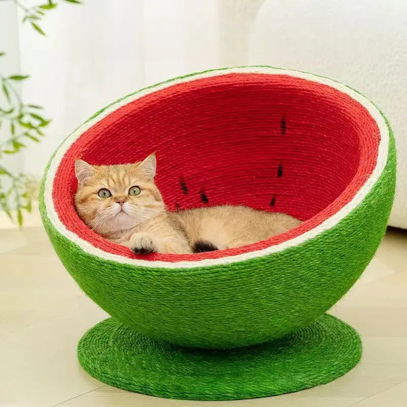 Watermelon Cat Scratcher: Rest & Scratch, Cute Fruit Design, Durable Surface (Green-Red)