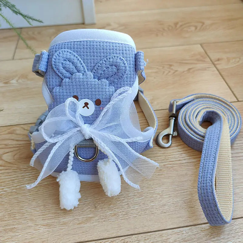 Escape-Proof Cat Harness & Leash: Bunny Accent, Lace Bow Design