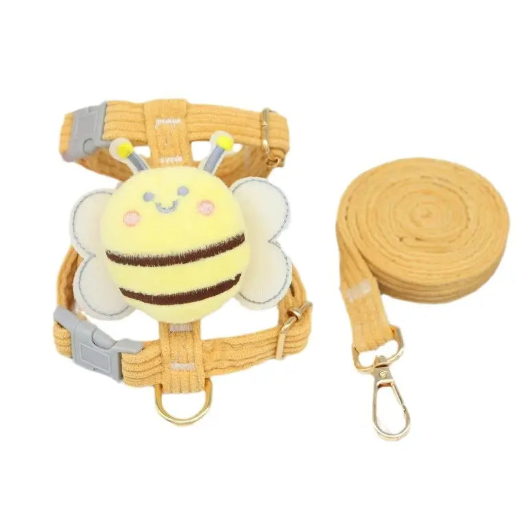 Escape-Proof Cat Harness & Leash: Adjustable Fit, Plush Bee Accent (Yellow)