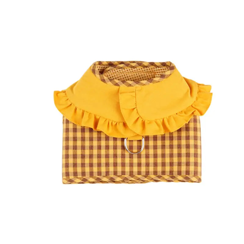 Escape-Proof Cat Harness: Ruffled Collar, Gingham Print