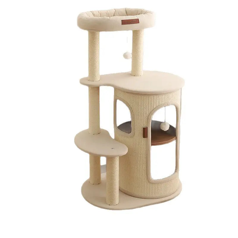 Minimalist Cat Scratcher Tree: Sisal Posts, Hideaway, Multi-Level Rest (Beige)