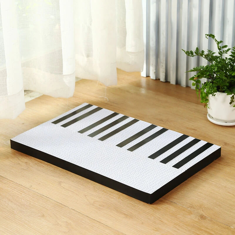 Piano-Shaped Cat Scratcher, Black/White, Sisal Material, Floor Pad for Cats