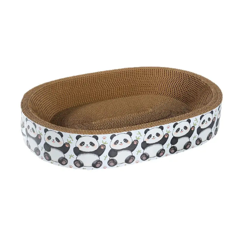 Panda-Pattern Cat Scratcher Bed: Corrugated Cardboard, Rest & Scratch