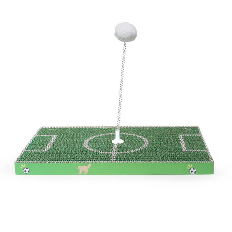 Soccer Field Cat Scratcher, Green, Cardboard, Pom-Pom Toy, Claw Care for Cats