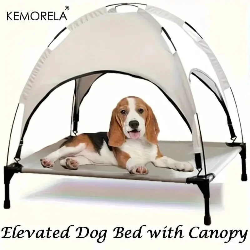 Elevated Portable Dog Bed with Detachable Canopy for Outdoor Indoor Pet Comfort