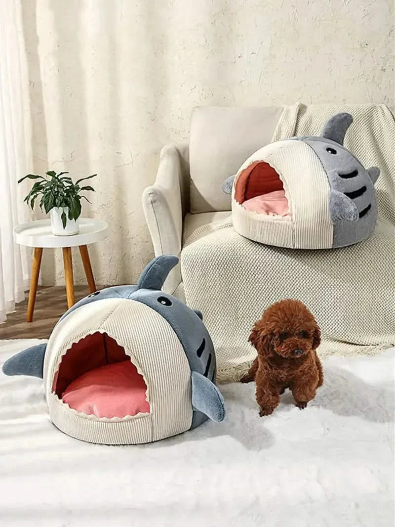 Cozy Plush Shark Pet Bed: Warm Semi-Enclosed Dog & Cat House