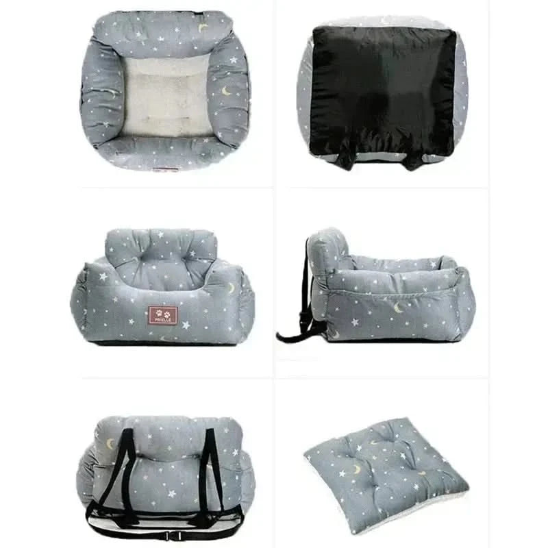 Premium Pet Car Seat Booster Bed with Safety Belt, Washable Cushion