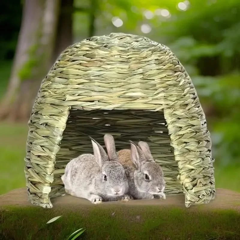 Cozy Natural Grass Woven Hideout Cave for Small Pets: Rabbits, Guinea Pigs