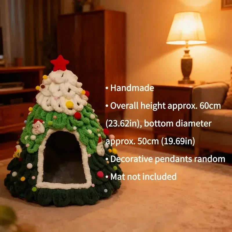 Cozy Christmas Tree Cat Nest: Handmade Felt Pet House for Winter Warmth & Comfort