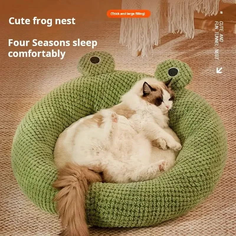 Ultimate Cozy Green Frog Plush Pet Bed for Small Dogs & Cats