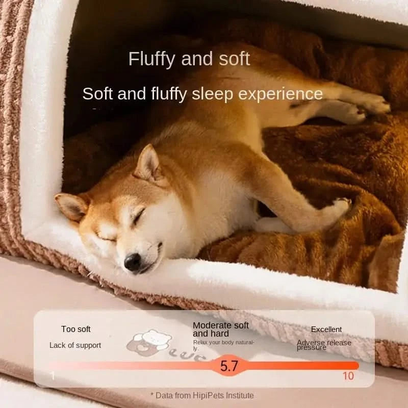 Cozy Bear Cave Pet Bed: Warm, Windproof, Plush for Dogs & Cats