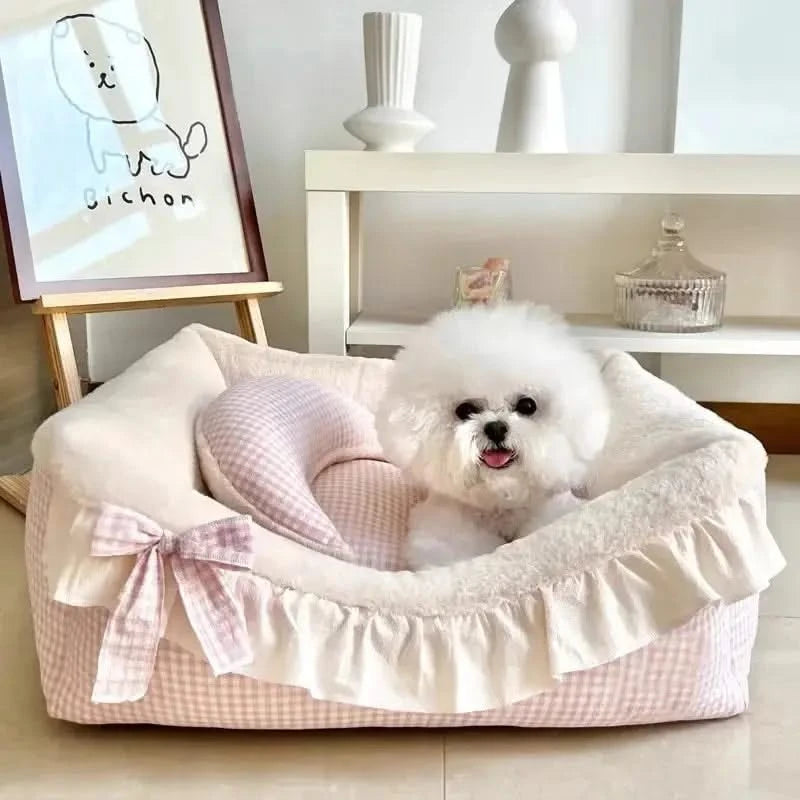Chic Pure Cotton Pet House Bed, Detachable & Washable for Cats & Small Dogs