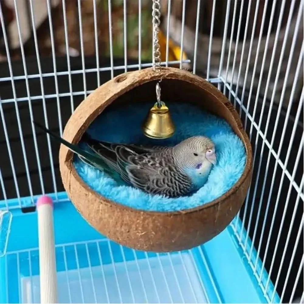 Natural Coconut Shell Bird Nest, Cozy Parrot Hammock Swing House for Birds