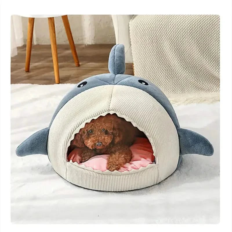 Cozy Plush Shark Pet Bed: Warm Semi-Enclosed Dog & Cat House