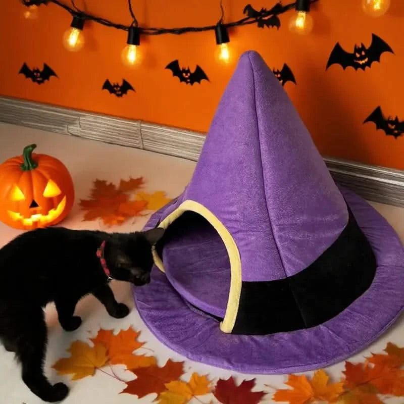 BOOTEELY Witch Hat Pet Bed: Soft Plush Semi-Enclosed Cozy Nest for Cats & Small Dogs