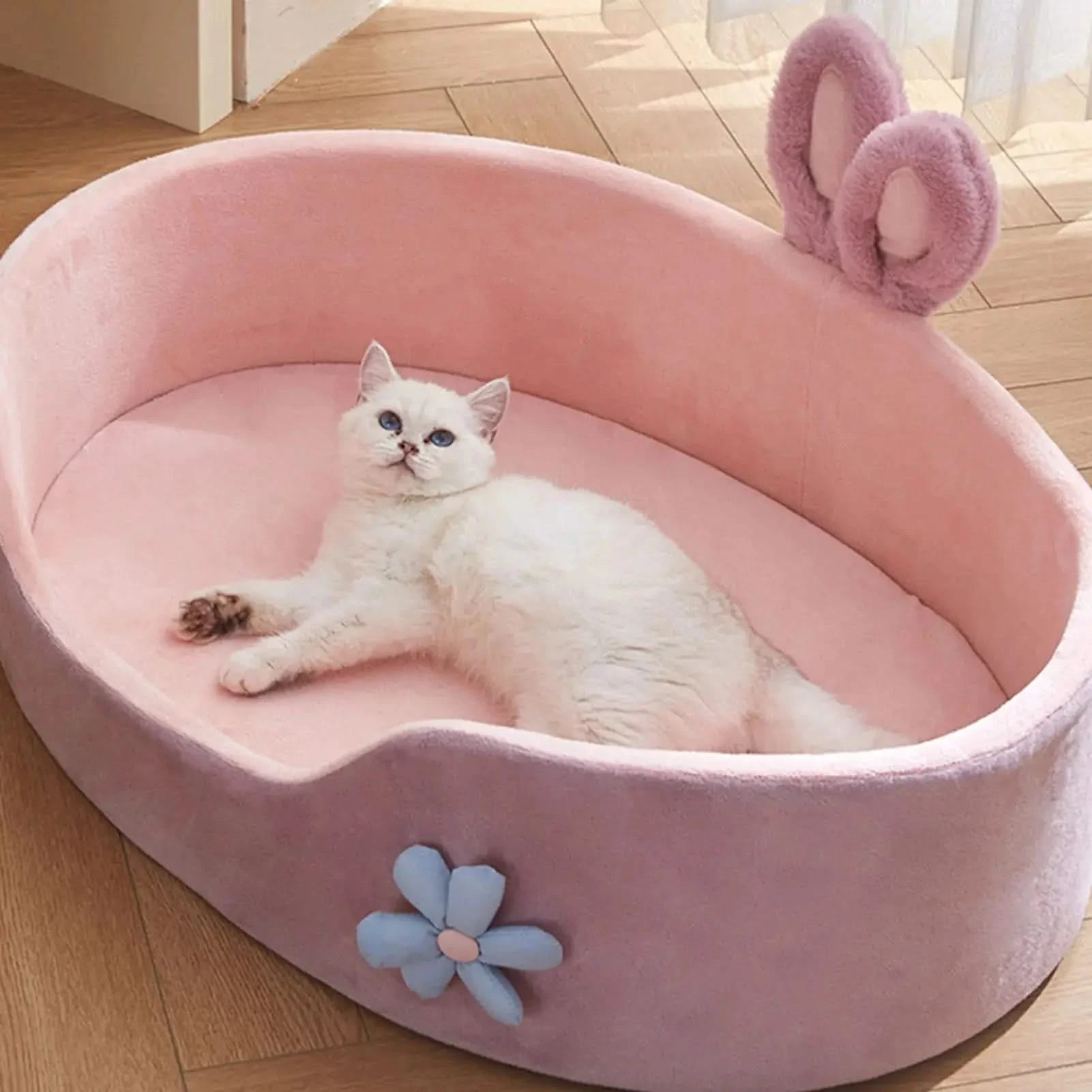 Cozy Pink Detachable Pet Bed for Dogs & Cats - Soft, Warm, Washable, All-Season