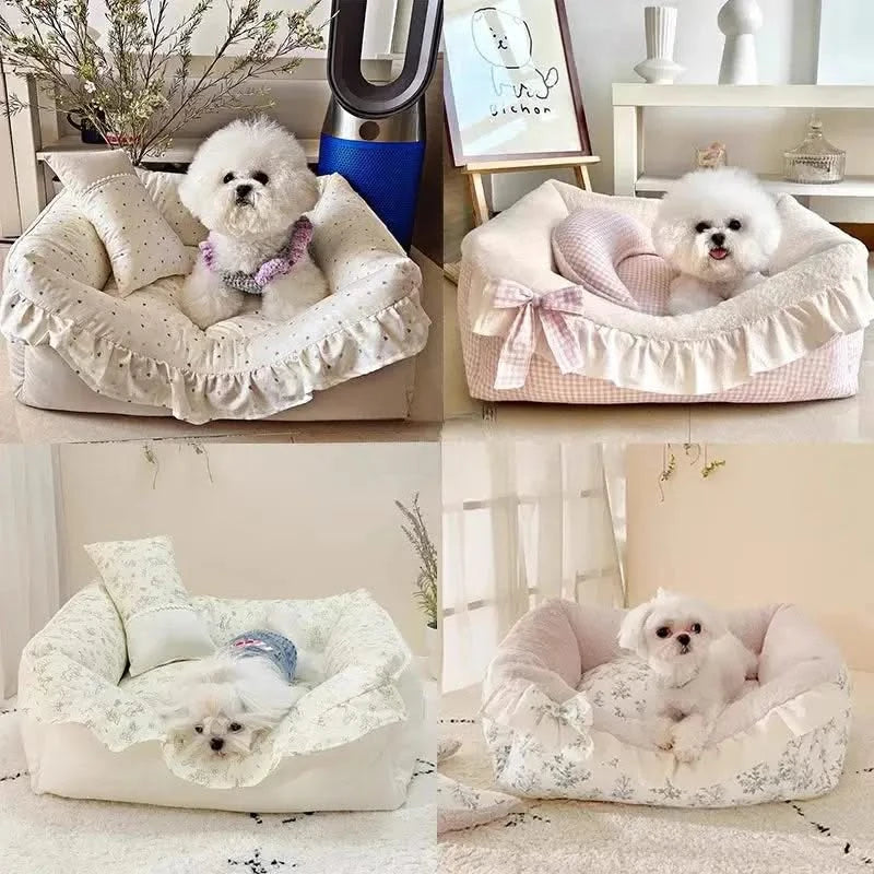 Chic Pure Cotton Pet House Bed, Detachable & Washable for Cats & Small Dogs