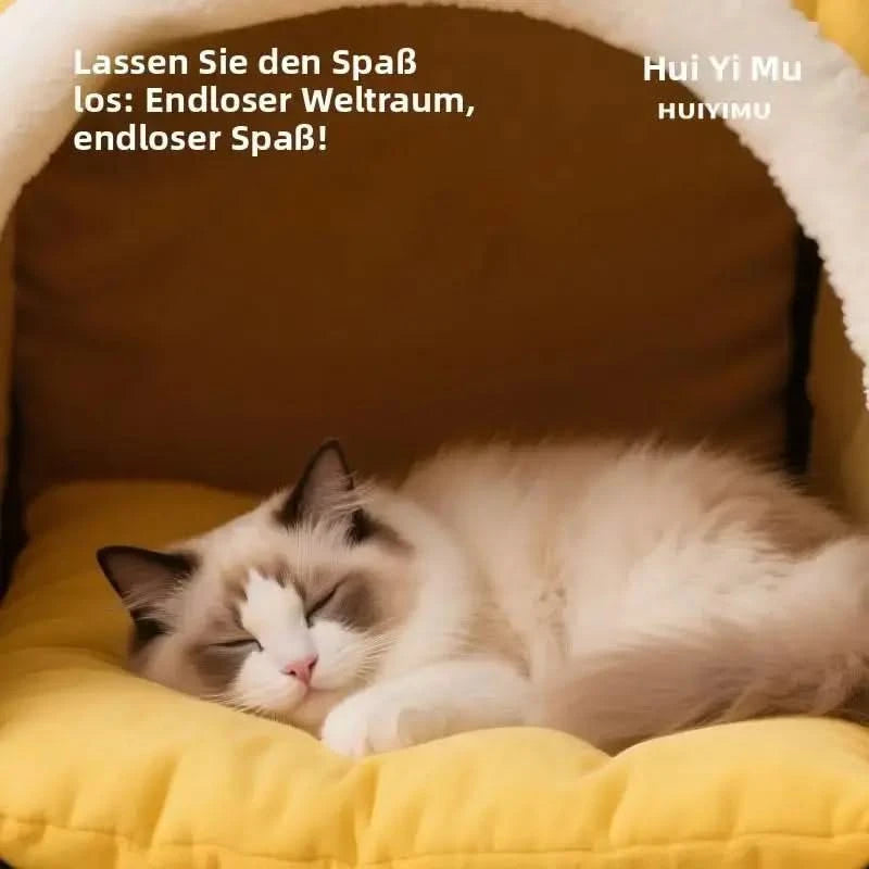 Cozy Thickened Winter Cat Bed House - Enclosed Safe Warm Sleeping Nest