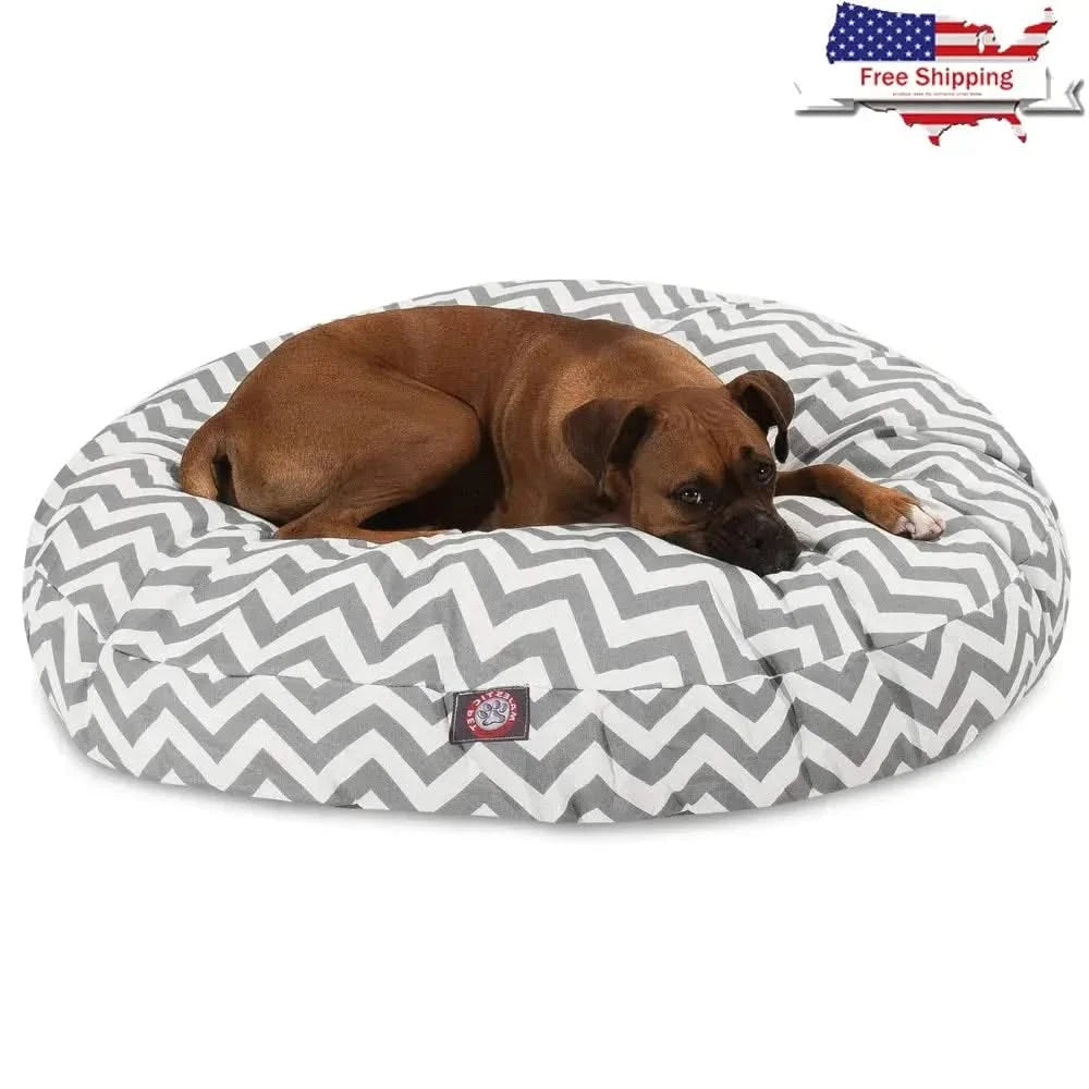 Premium Chevron Round Pet Bed for Dogs - Durable Outdoor Water-Resistant Washable Comfort