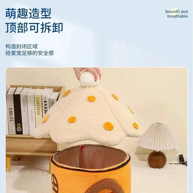 Adorable Mushroom Pet House: Detachable, Warm Cat Dog Enclosed Bed for Winter Comfort