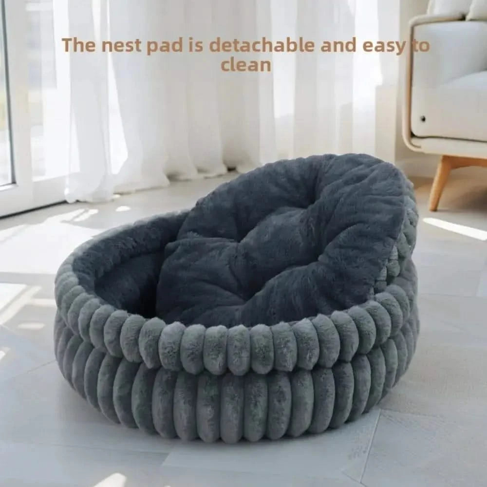 Ultra-Soft Winter Warm Washable Round Pet Bed for Cats Small Dogs