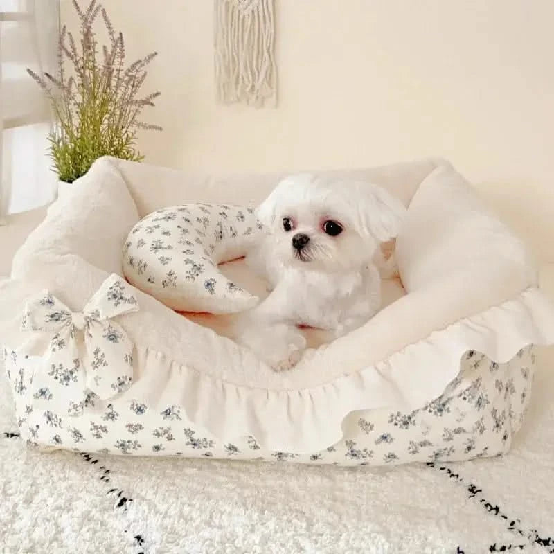 Chic Pure Cotton Pet House Bed, Detachable & Washable for Cats & Small Dogs