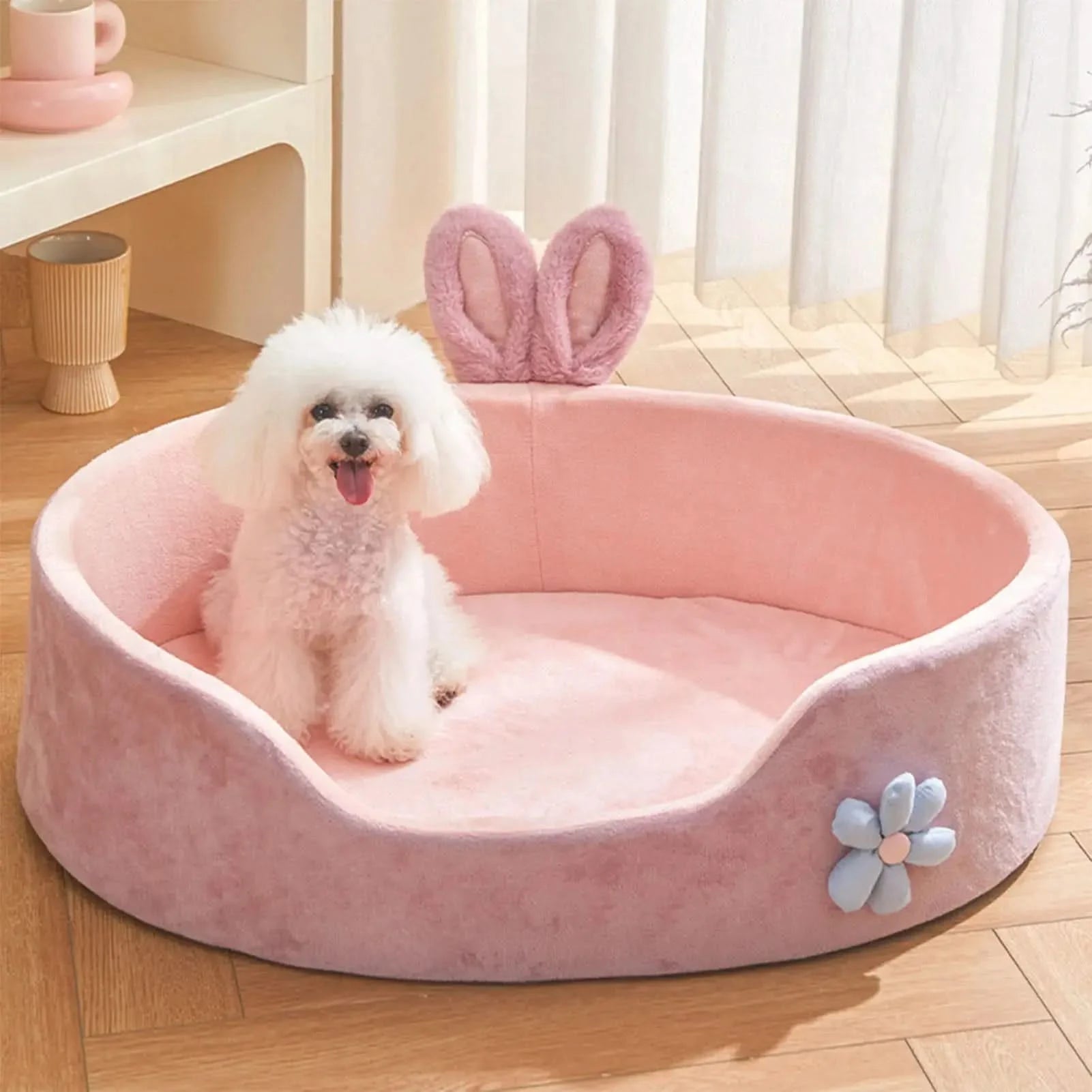 Cozy Pink Detachable Pet Bed for Dogs & Cats - Soft, Warm, Washable, All-Season